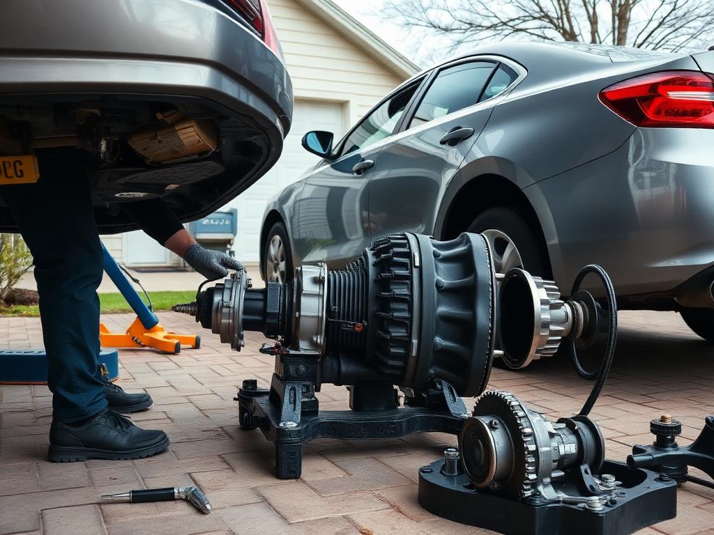 Customer car being serviced in a driveway